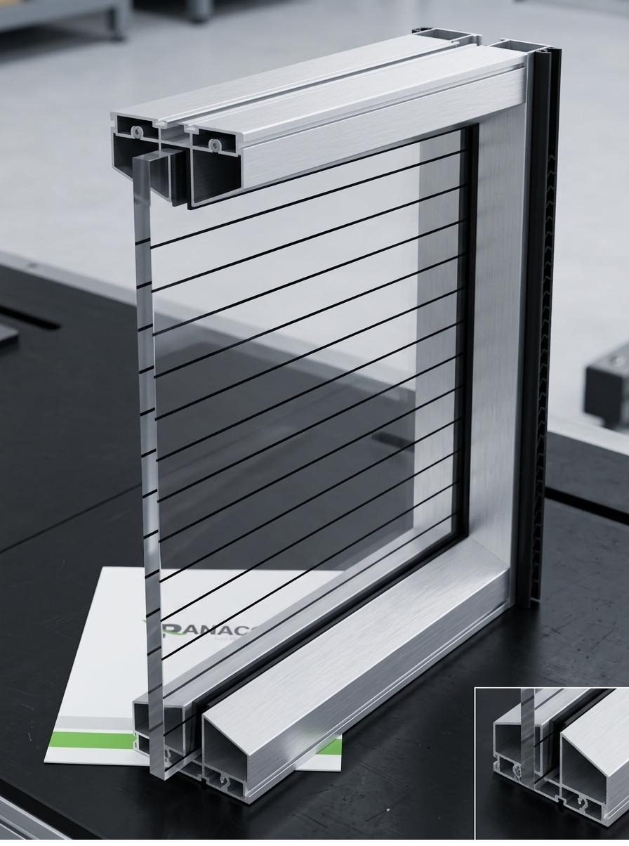 Esquina del panel PANACOR MT15 AL mostrando el perfil de aluminio extruido y la plancha de metacrilato