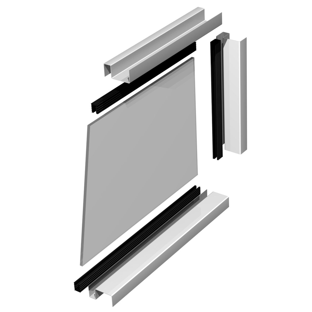 Despiece del panel PANACOR MT15: plancha de metacrilato, juntas EPDM y perfiles de acero galvanizado en Z