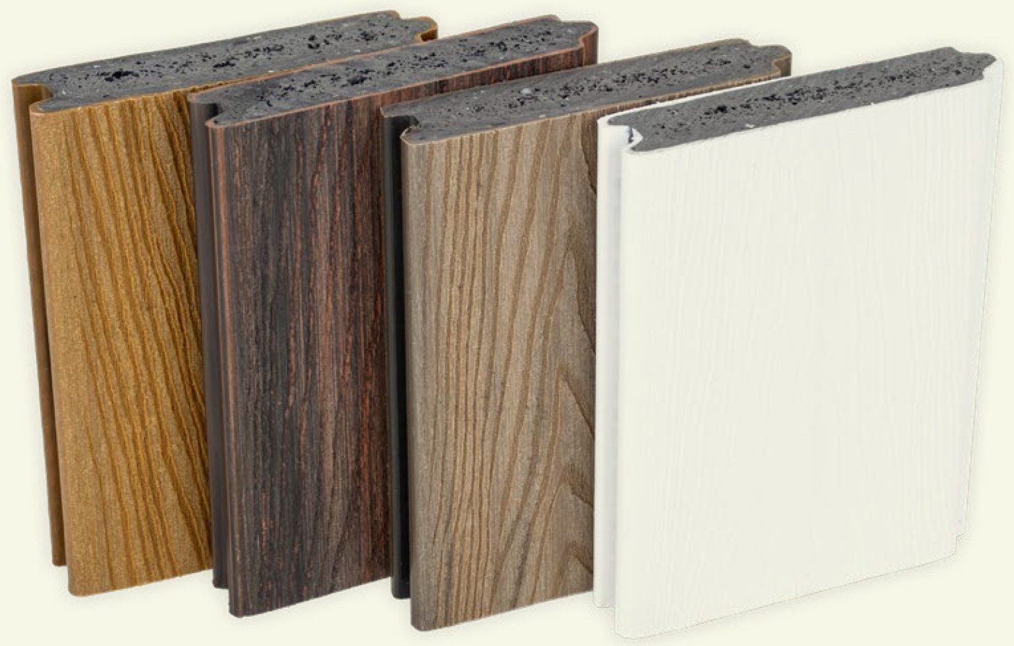 Listones de plástico reciclado coextruido en varios colores y texturas